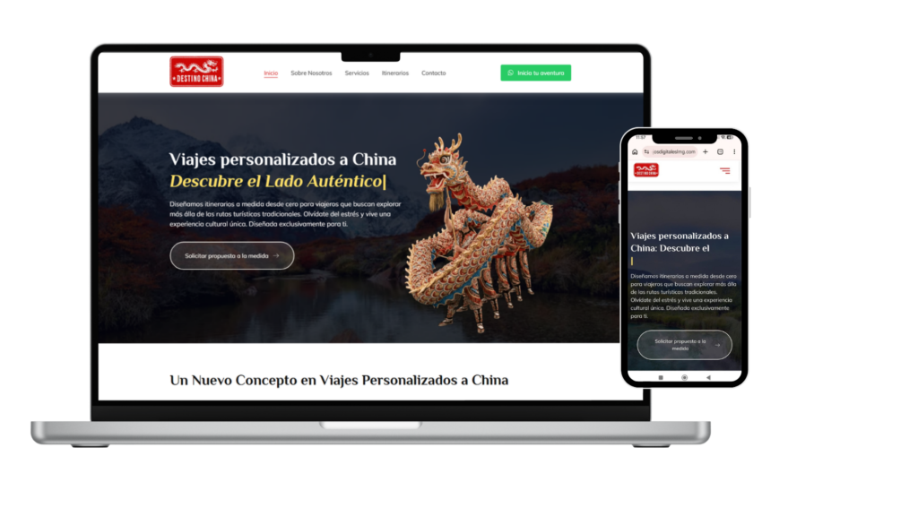 Sitio web para agencia de viajes especializada en destinos a China, diseñado por SitiosLMG